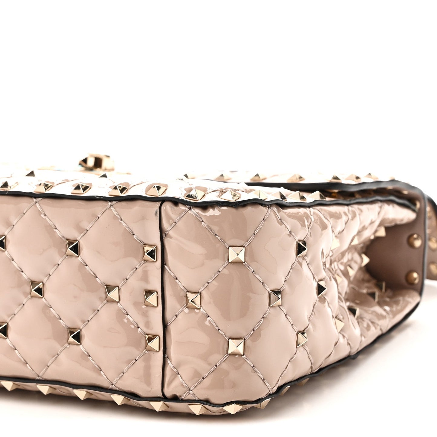 Patent Medium Rockstud Spike Shoulder Bag Poudre