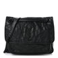 Crinkled Calfskin Matelasse Monogram Medium Niki Chain Satchel Black