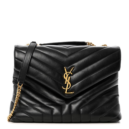 Calfskin Y Quilted Monogram Medium Loulou Chain Satchel Black