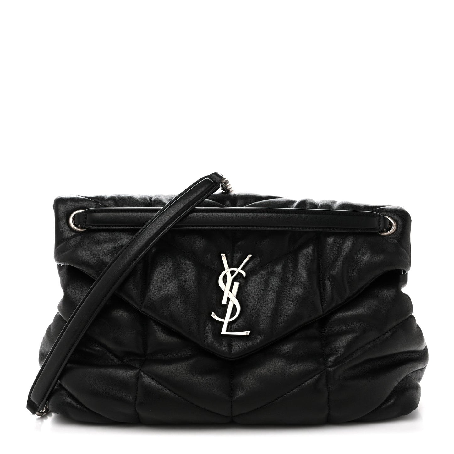 Lambskin Quilted Medium Loulou Puffer Monogram Chain Satchel Black
