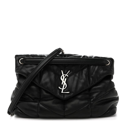 Lambskin Quilted Medium Loulou Puffer Monogram Chain Satchel Black