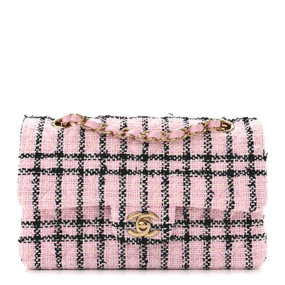Tweed Quilted Small Double Flap Pink Black