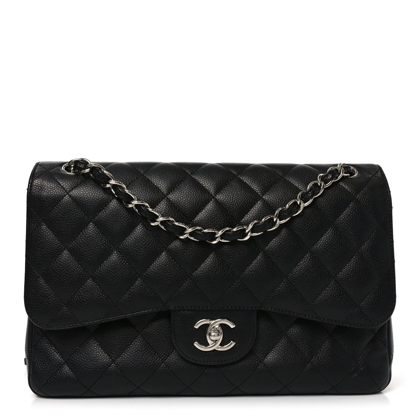 Caviar Quilted Jumbo Double Flap Black