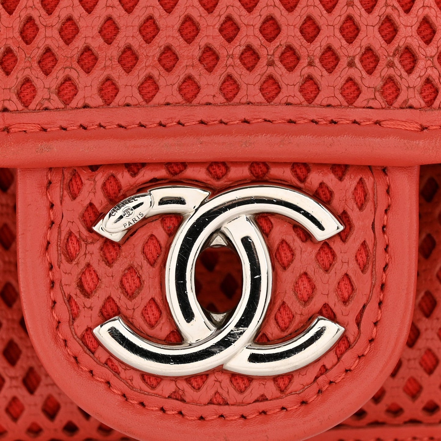 Perforated Calfskin Large Up In The Air Flap Red