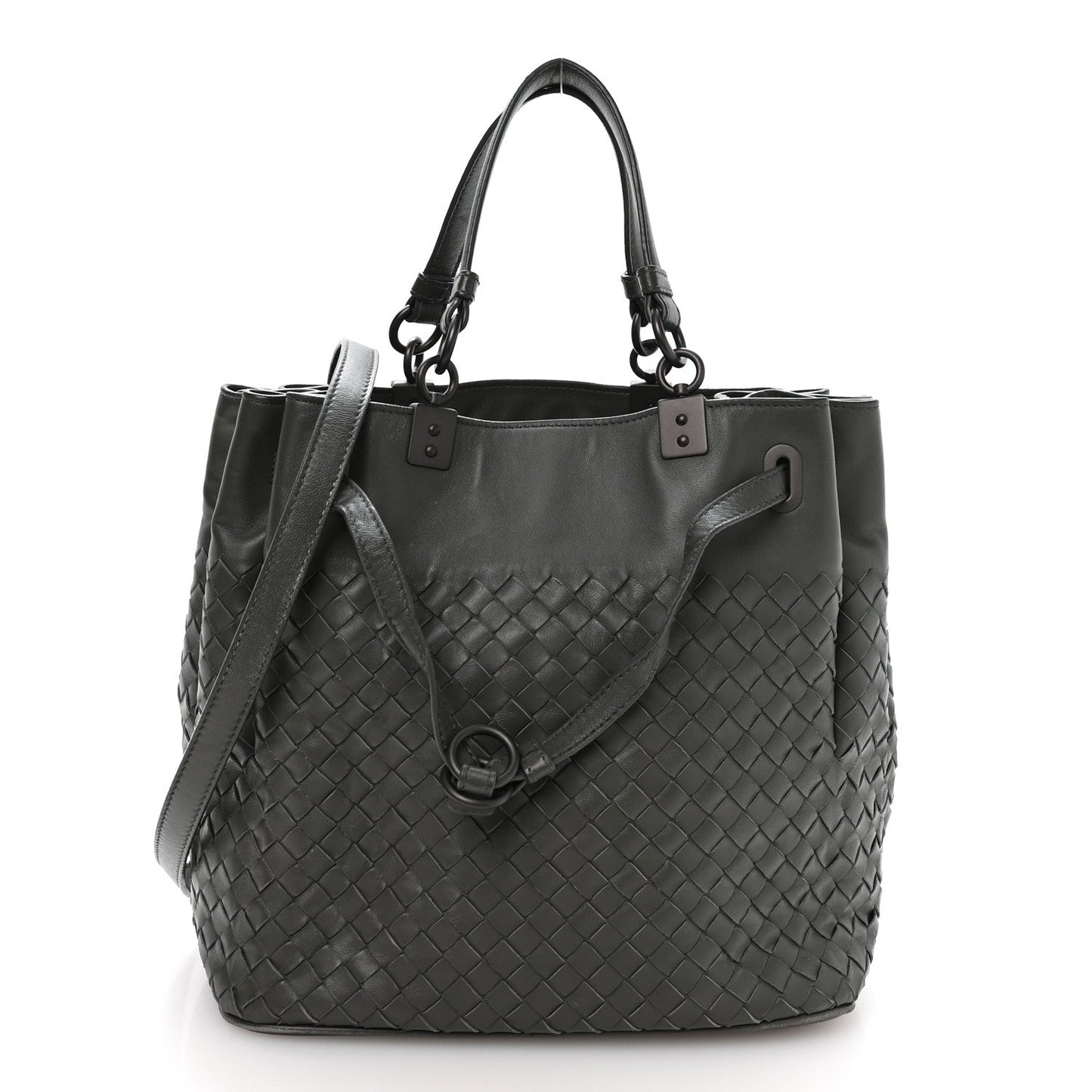 Nappa Intrecciato Drawstring Bucket Bag Grey