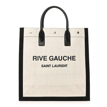 Linen Calfskin Rive Gauche North South Tote White Black