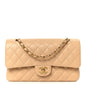Caviar Quilted Medium Double Flap Beige