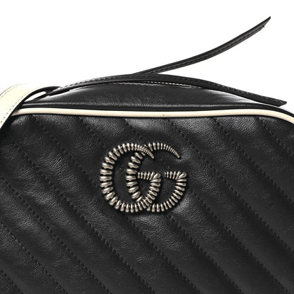 Vintage Effect Calfskin Matelasse Diagonal Small Torchon GG Marmont Chain Shoulder Bag Blue Agata Mystic White
