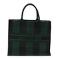Canvas Embroidered Large Checkered Book Tote Black Green