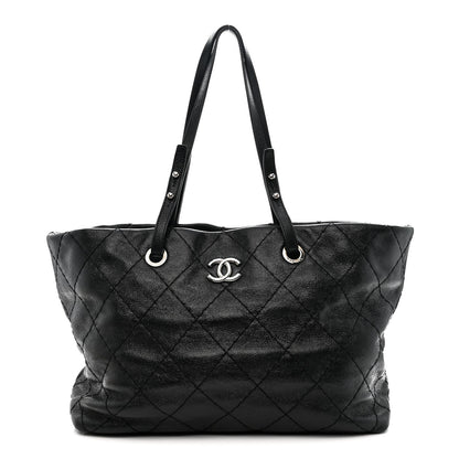 Glazed Calfskin Large On The Road Tote Black