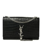 Calfskin Crocodile Embossed Medium Classic Monogram Kate Tassel Satchel Black