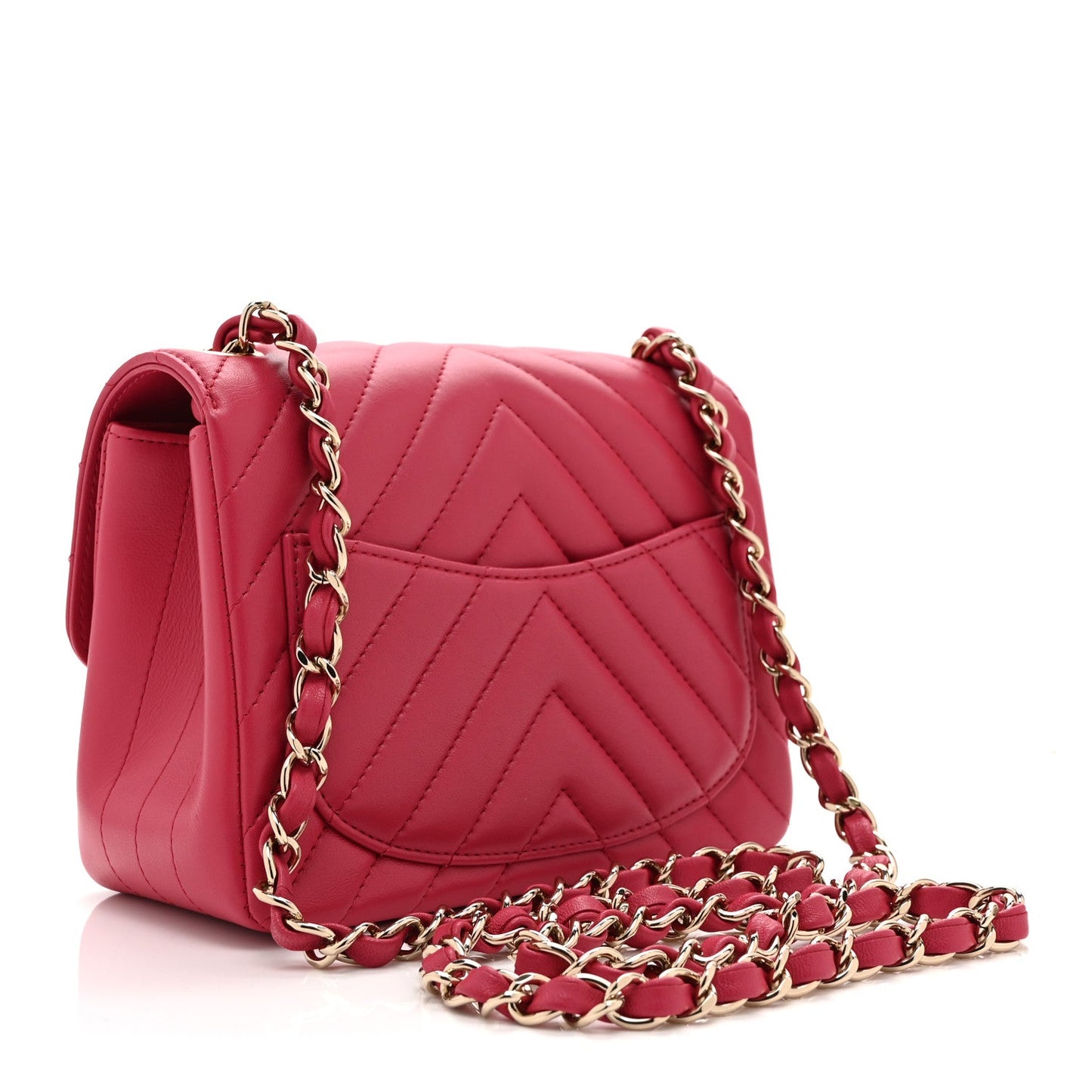 Lambskin Chevron Quilted Mini Square Flap Fuchsia