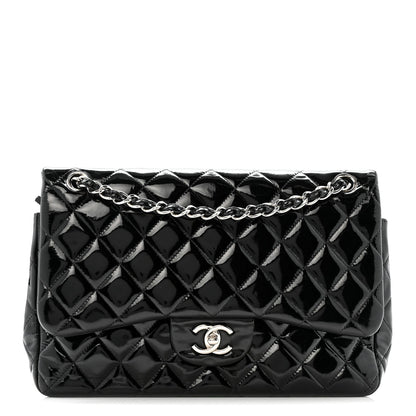 Patent Quilted Jumbo Double Flap Black