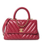 Aged Calfskin Chevron Quilted Mini Coco Handle Flap Dark Pink