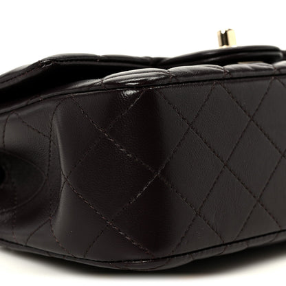 Lambskin Quilted Mini Top Handle Rectangular Flap Dark Brown