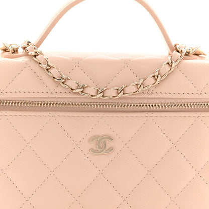Caviar Quilted Top Handle Slim Vanity With Chain Beige
