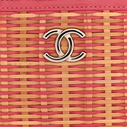 Calfskin Raffia Small Take Away Vanity Case Bag Pink Beige