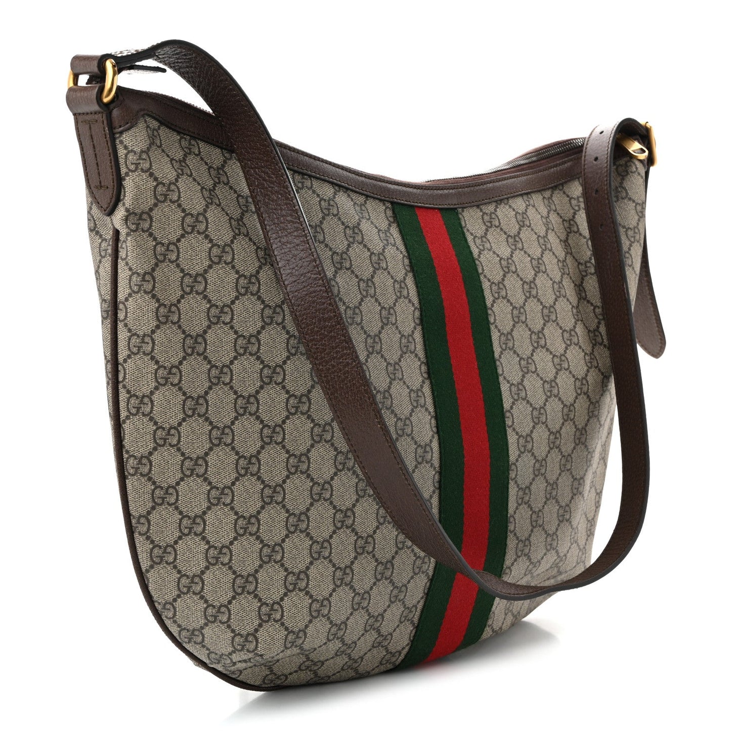 GG Supreme Monogram Web Ophidia Half Moon Hobo Brown
