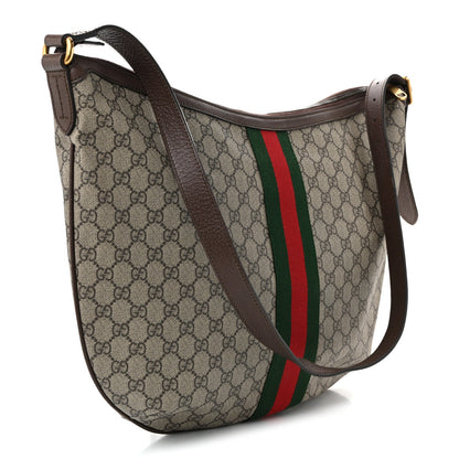 GG Supreme Monogram Web Ophidia Half Moon Hobo Brown