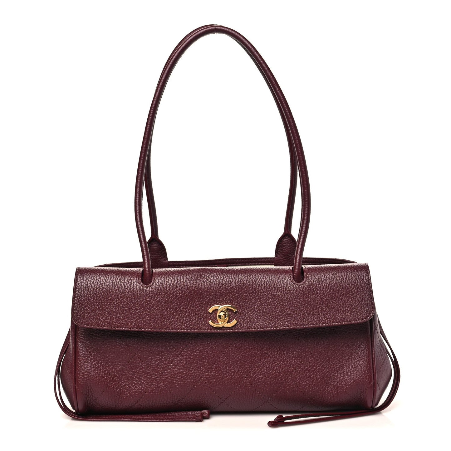 Grained Calfskin Stitched Urban Essentials Small Shopping Bag Burgundy