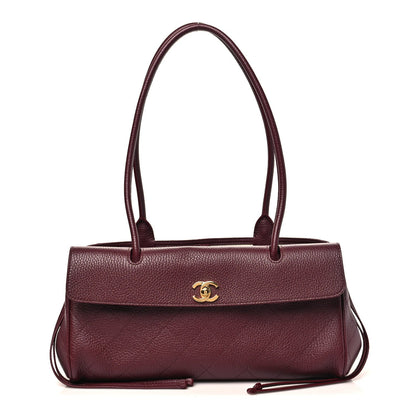 Grained Calfskin Stitched Urban Essentials Small Shopping Bag Burgundy