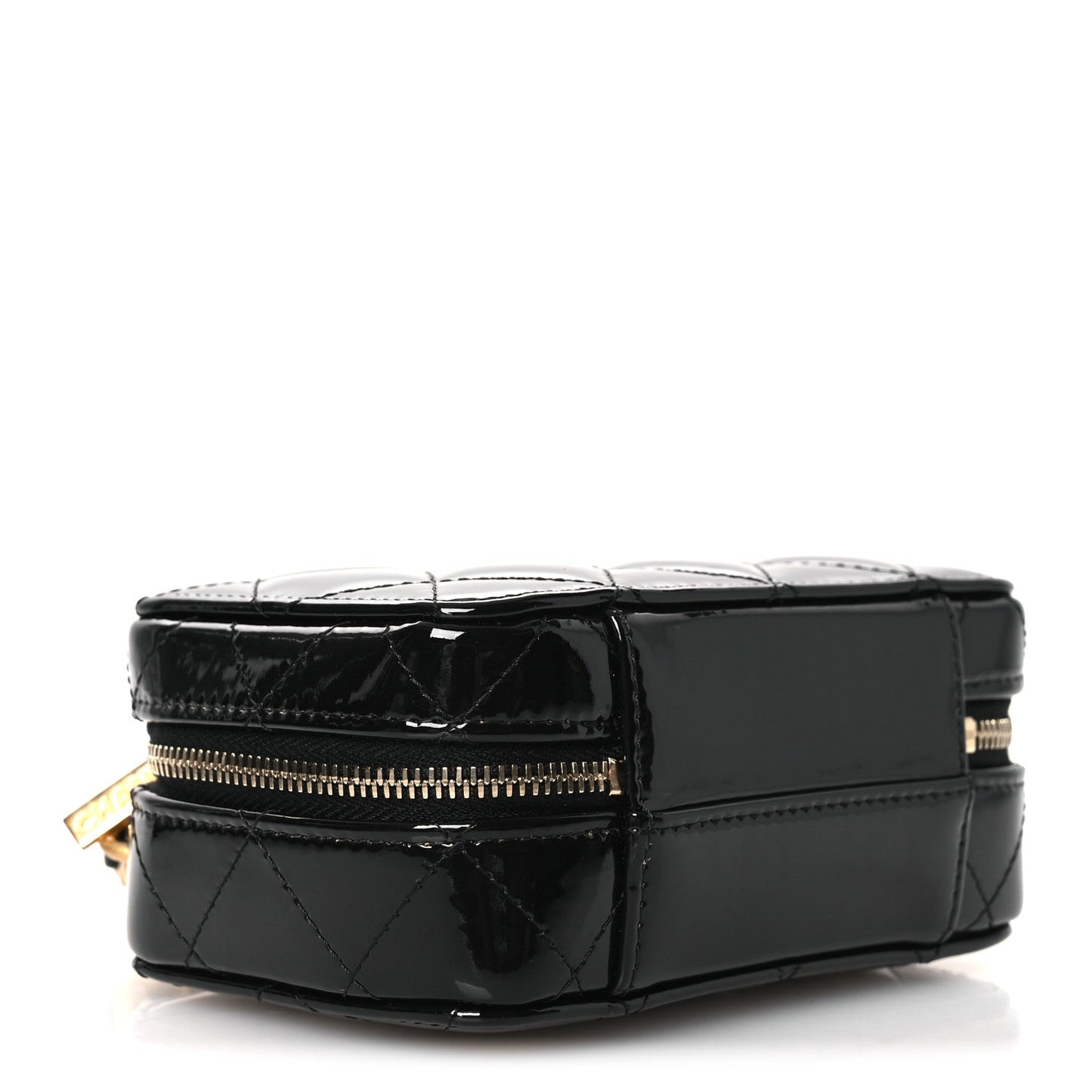 Patent Quilted Top Handle Mini Vanity Case Black