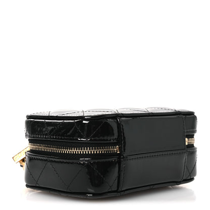 Patent Quilted Top Handle Mini Vanity Case Black