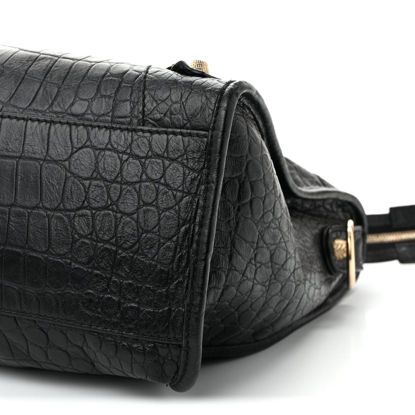 Calfskin Crocodile Embossed Giant 12 Gold Hardware City Black