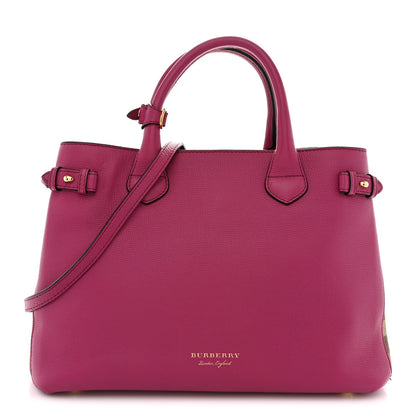 Grainy Calfskin House Check Medium Banner Tote Brilliant Fuchsia