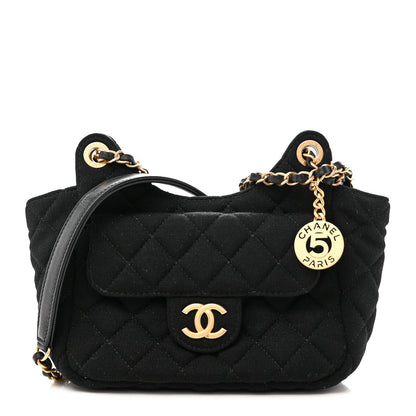 Jersey Quilted Small Wavy CC Hobo Black
