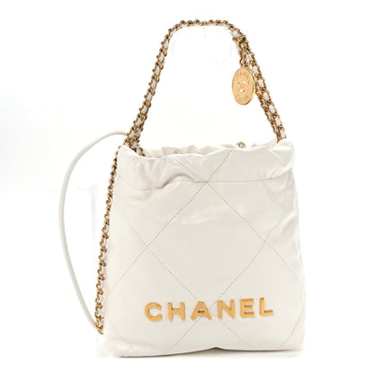 Shiny Calfskin Quilted Mini Chanel 22 White