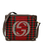 Cotton Wool Textured Calfskin Houndstooth Woven Square Messenger Bag Red Green Ivory Multicolor New Acero