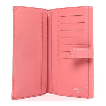 Lambskin Camellia Embossed Large Brilliant Flap Wallet Pink