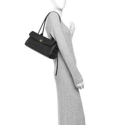 Grained Calfskin Stitched Urban Essentials Small Shopping Bag Black
