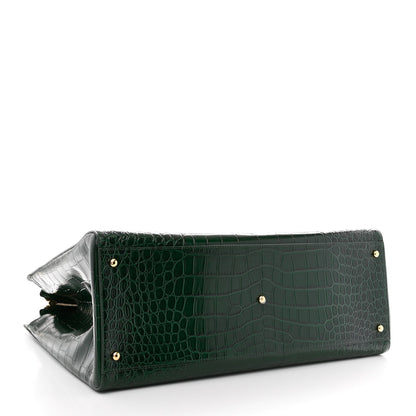 Calfskin Crocodile Embossed Large Shopping Bag Dark Green