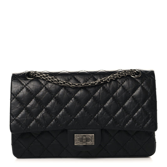 Aged Calfskin Quilted 2.55 Reissue 225 Flap Black