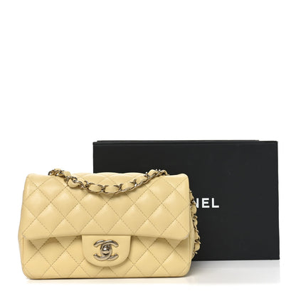 Lambskin Quilted Mini Rectangular Flap Light Yellow