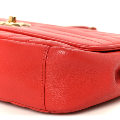 Shiny Goatskin Diagonal Quilted Medium Flap Red