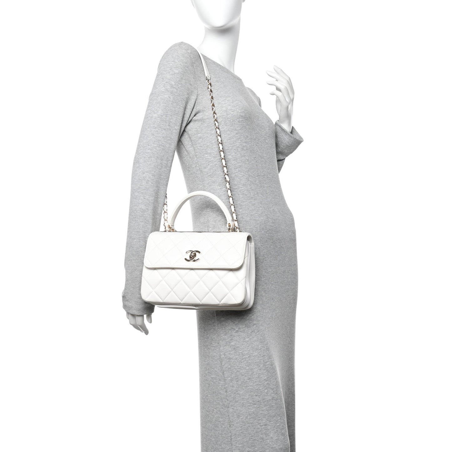Lambskin Lacquered Quilted Small Trendy CC Dual Handle Flap Bag White