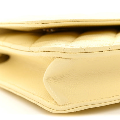 Caviar Quilted CC Turn Lock Wallet On Chain WOC Light Yellow