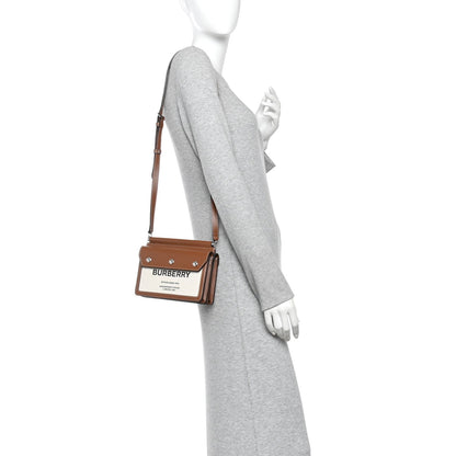 Smooth Calfskin Canvas Horseferry Print Mini Title Bag with Pocket Natural Malt Brown