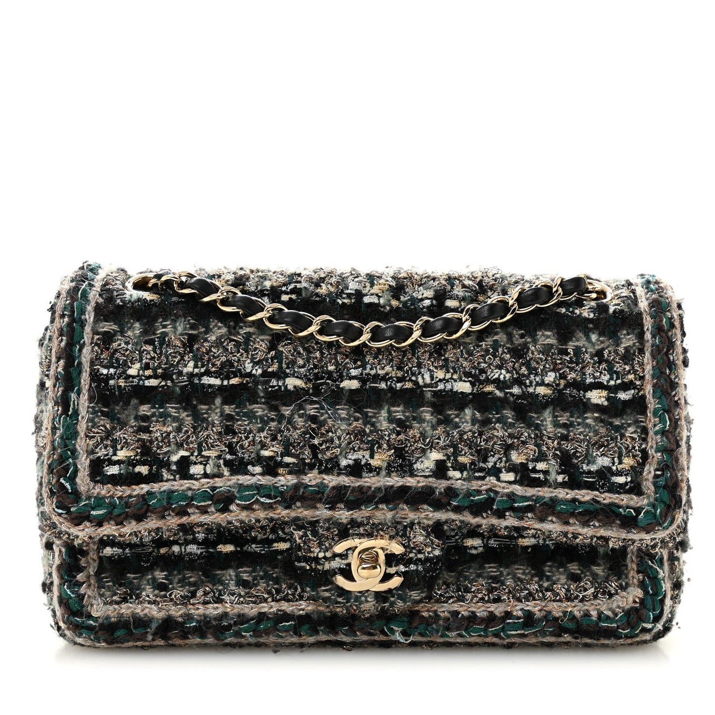 Tweed Braid Medium Flap Turquoise Multicolor