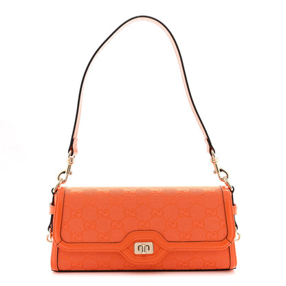 GG Monogram Textured Dollar Calfskin Small Luce Shoulder Bag Orange