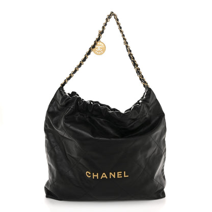 Shiny Calfskin Quilted Chanel 22 Black