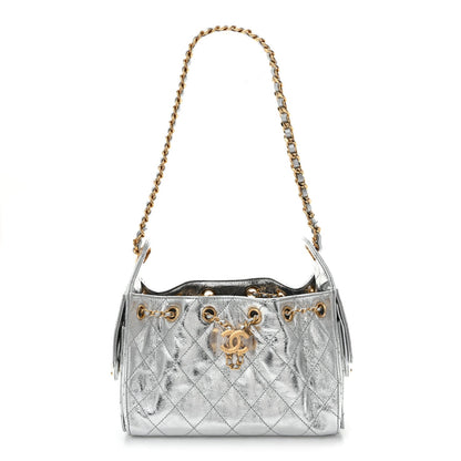 Metallic Aged Calfskin Mini Chanel 25 Handbag Silver
