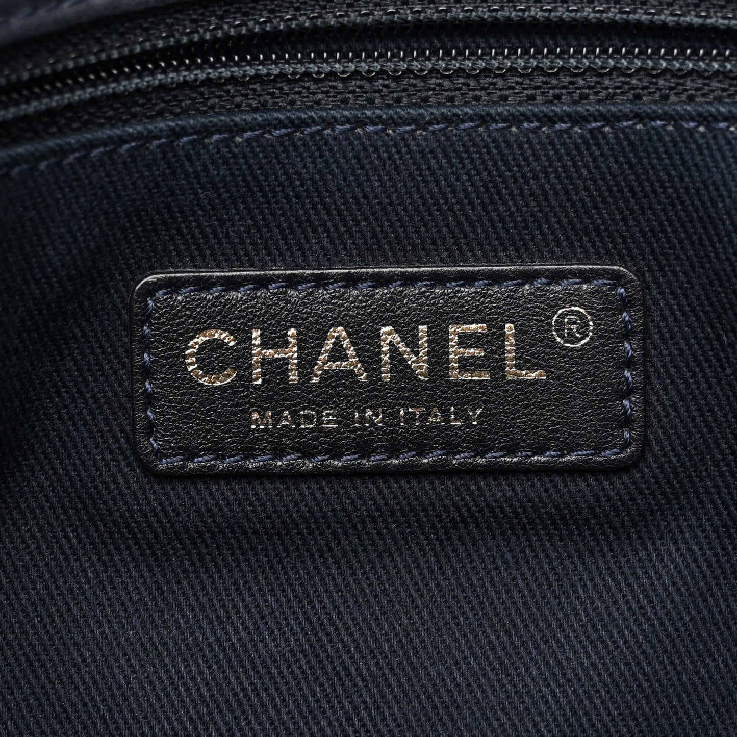 Iridescent Calfskin Triple Stitched Medium Flap Navy