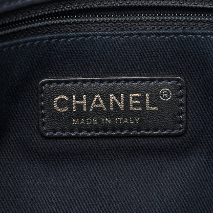 Iridescent Calfskin Triple Stitched Medium Flap Navy