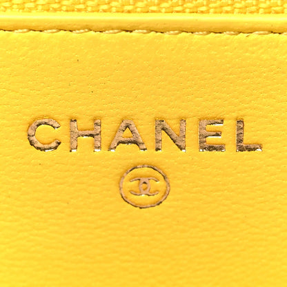 Lambskin Quilted Wallet on Chain WOC Yellow