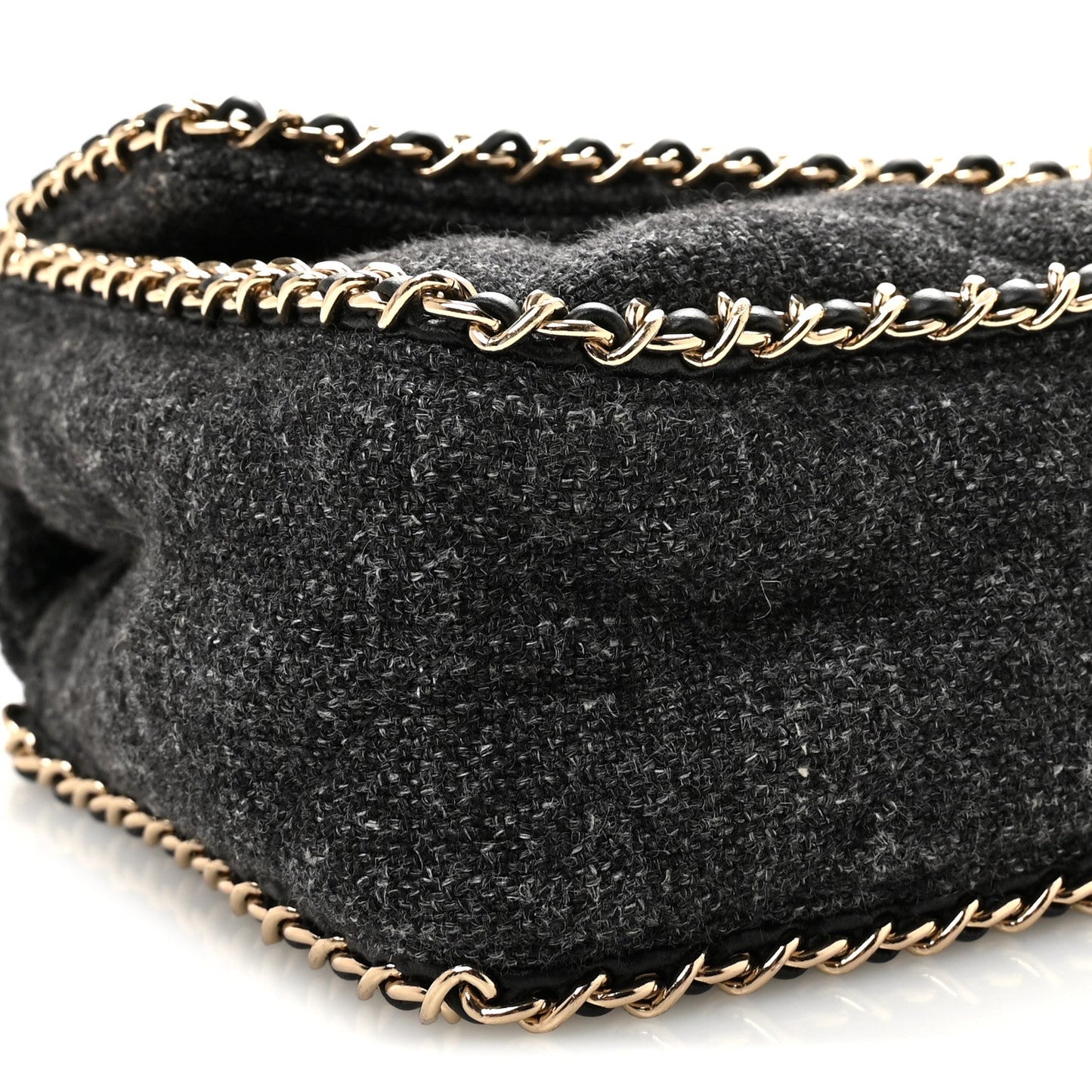 Wool Tweed Quilted Coco Neige Chain Around Flap Black