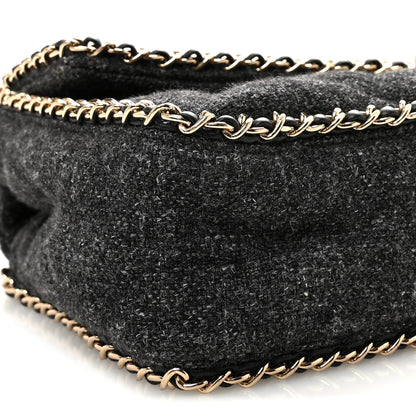 Wool Tweed Quilted Coco Neige Chain Around Flap Black